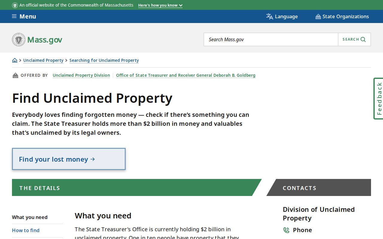 Reading residents directory Massachusetts unclaimed property search