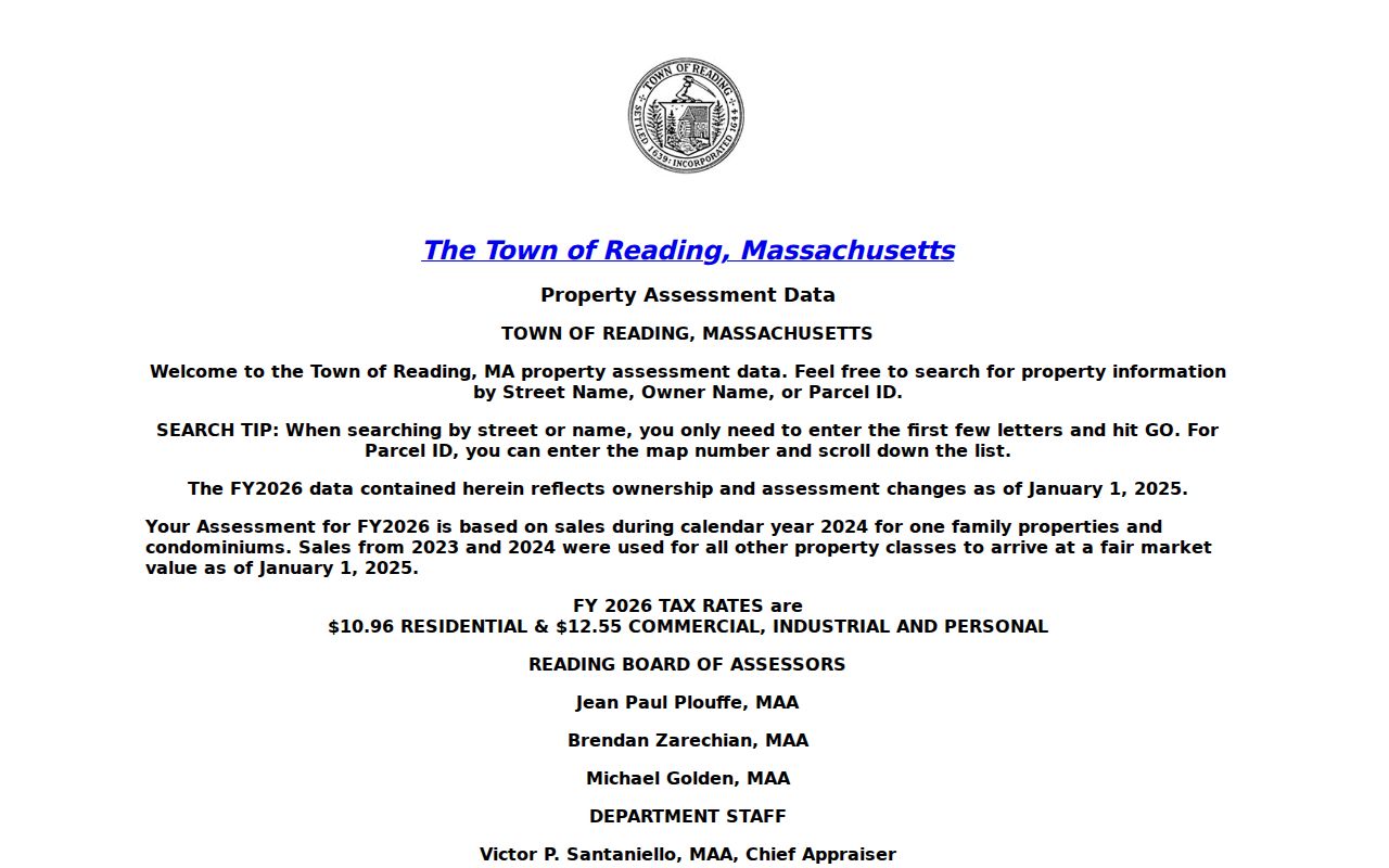 Reading residents directory assessor property search