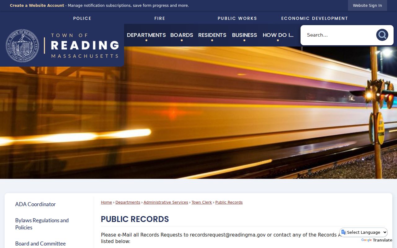 Reading residents directory public records request information