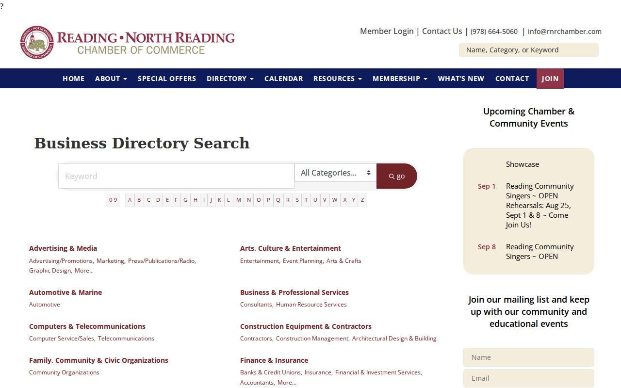 Reading neighbors Chamber member directory