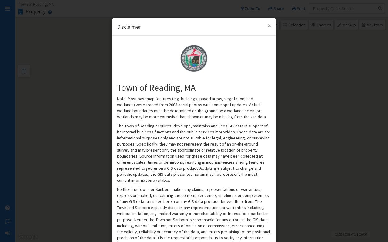 Reading street directory MapGeo parcel viewer